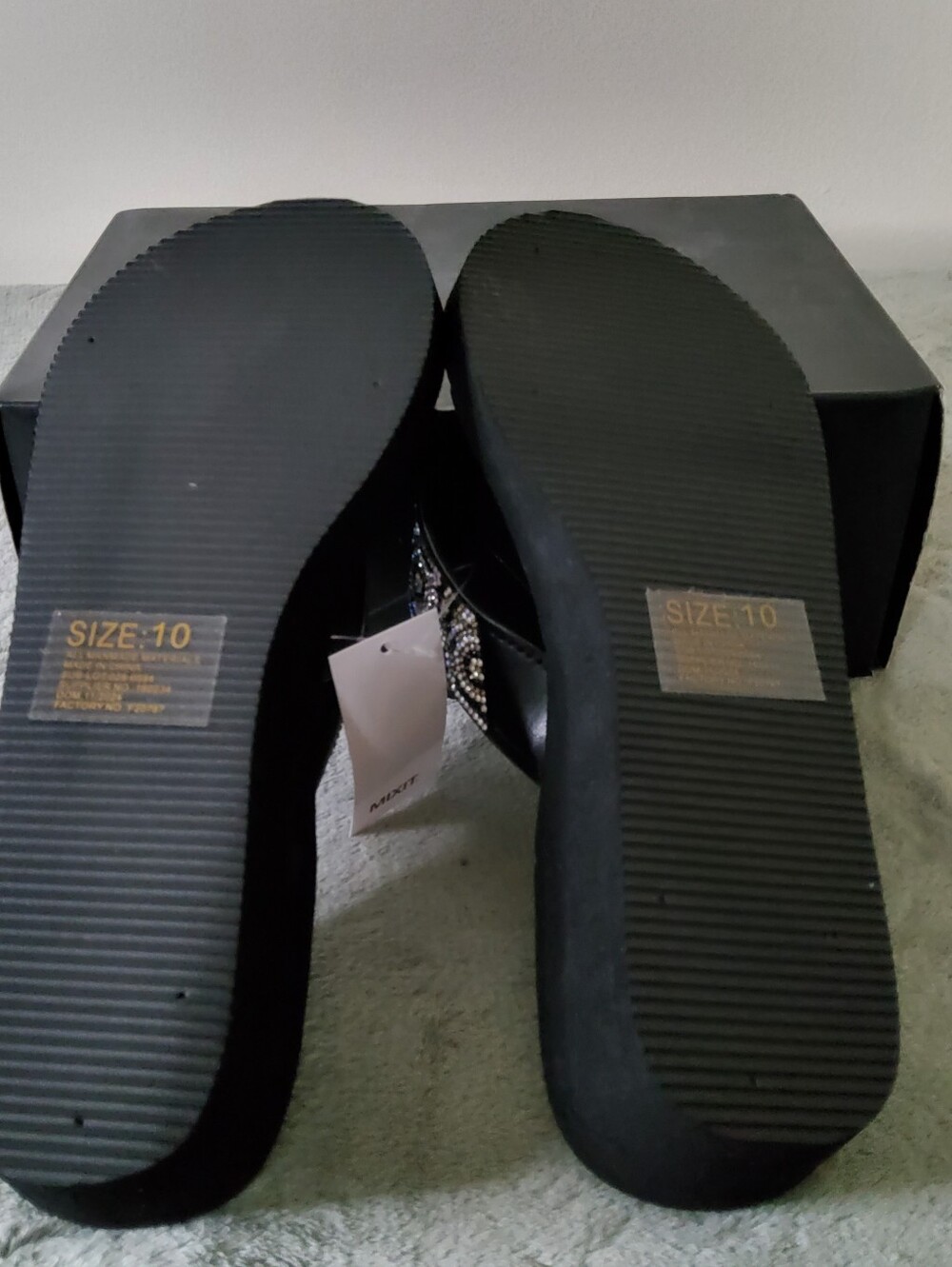 * Mixit Women's Rose Wedge Embellished Rhinestones Sandals Shoes Black Size 10 - Picture 14 of 16